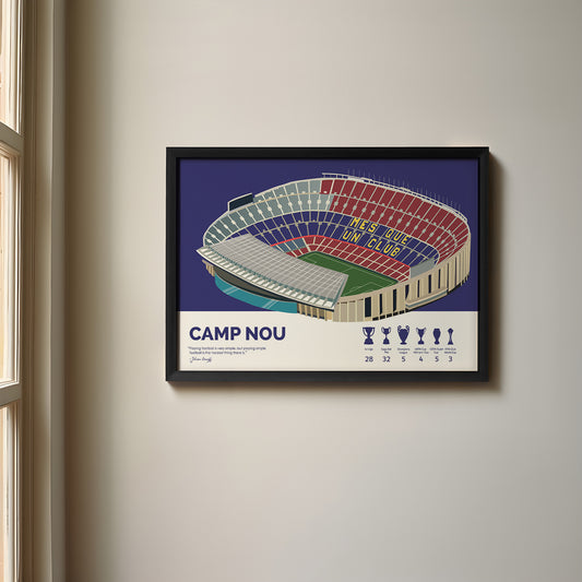 Camp Nou Barcelona Framed Poster - 2025-26 La Liga Title Updated